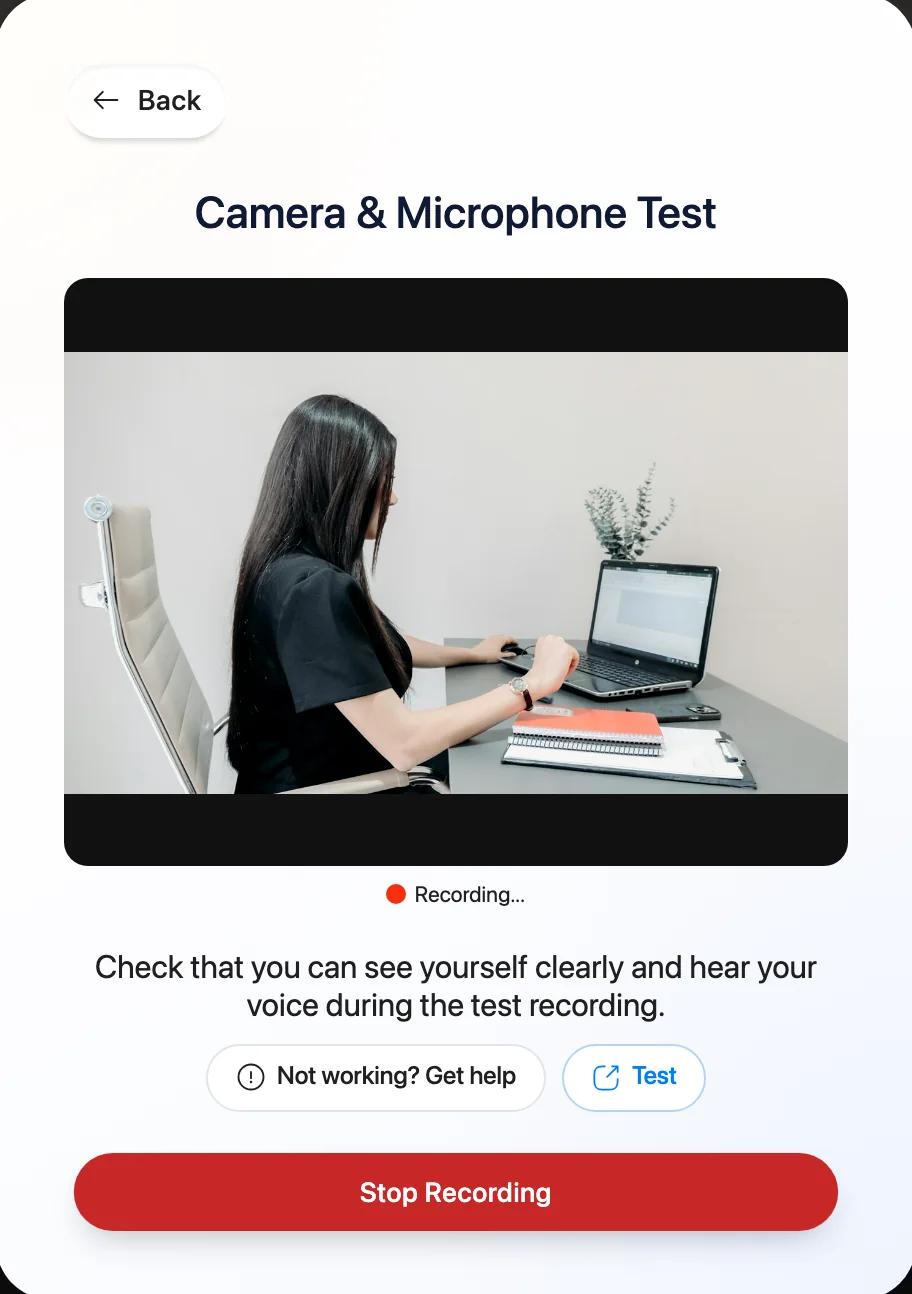 The camera and microphone test with a recording in progress