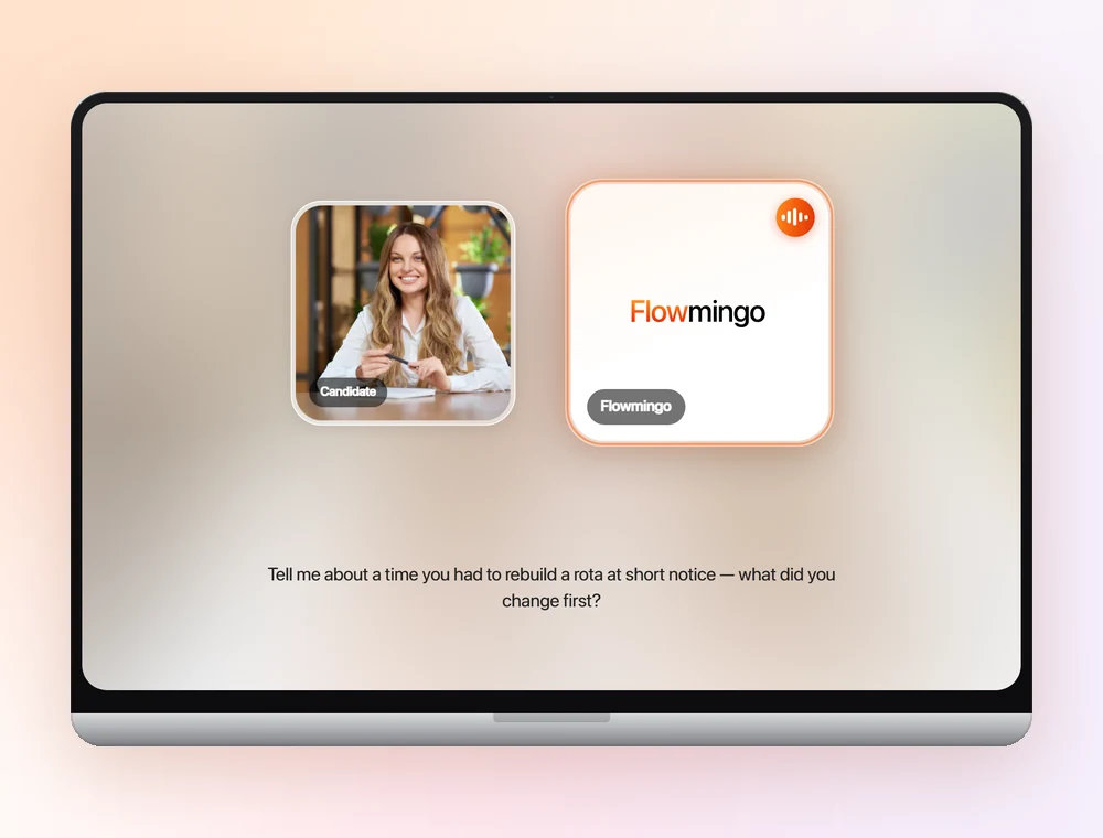 The interview runs in your browser, with your camera and microphone.